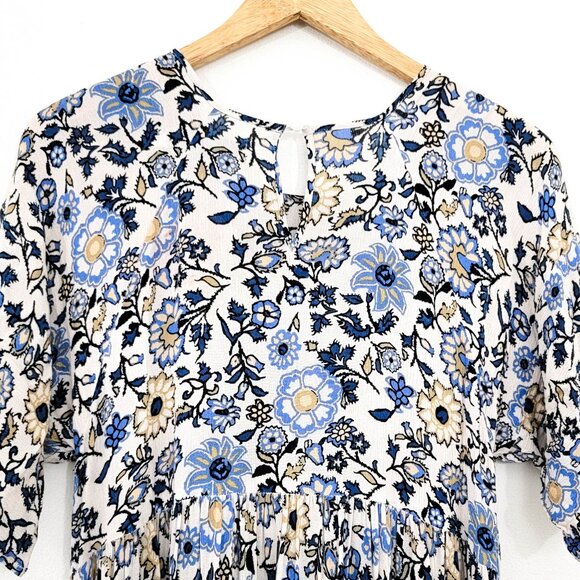 Christy Dawn Cream and Blue Floral Short Sleeve Maxi Dress Small - Picture 7 of 11